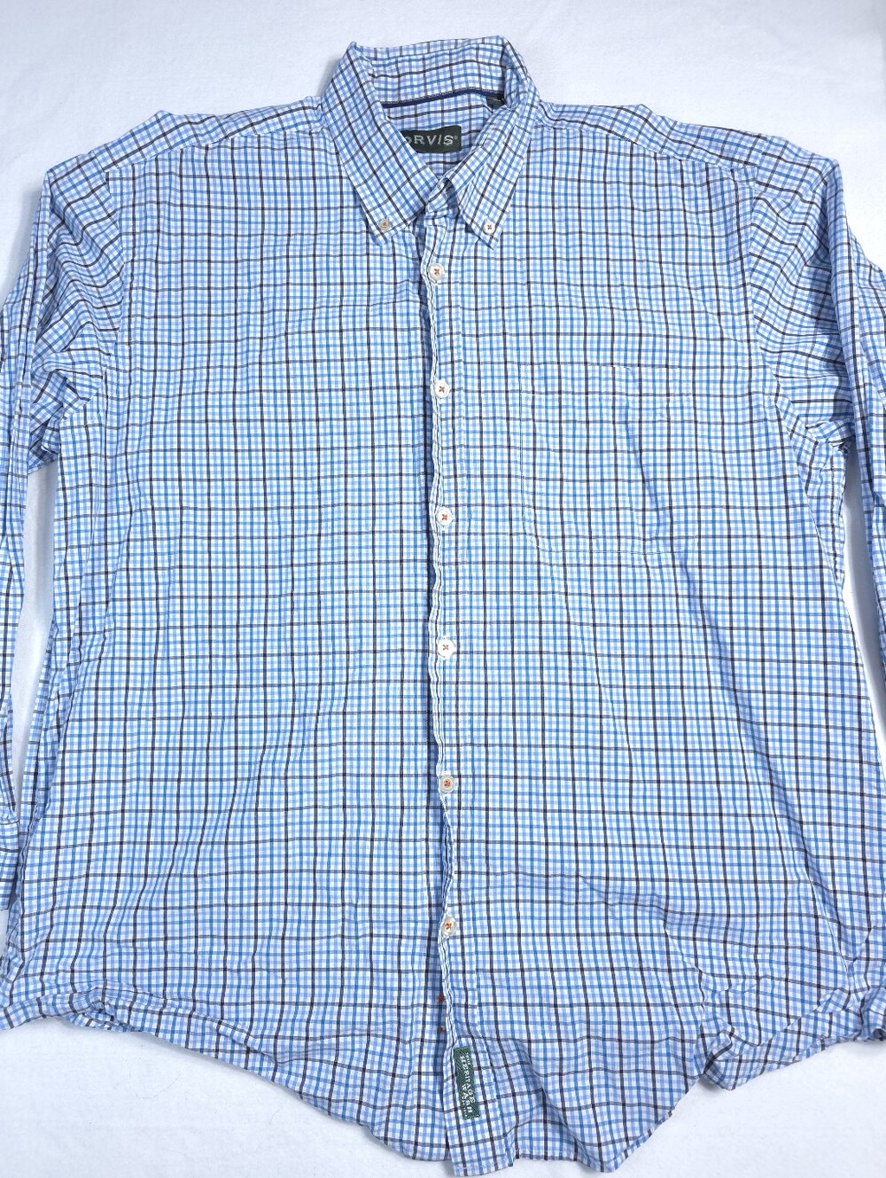 Orvis Heritage Wash Shirt Mens XL Blue Check Plaid Long Sleeve Button